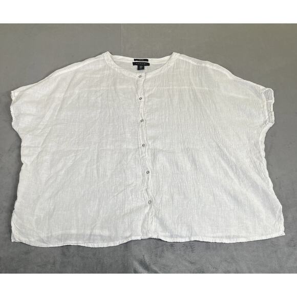 2)Tahari Womens Medium Light Blue & White Linen Button Front Oversized Shirt - Picture 13 of 15